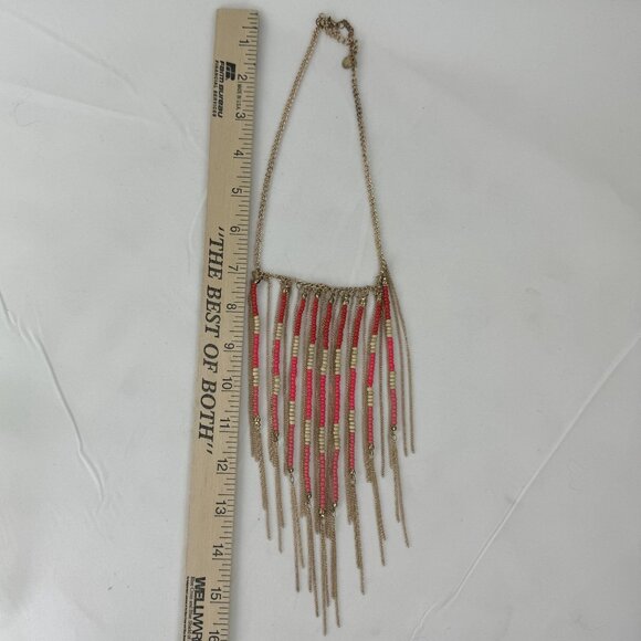 Boho-Chic Fringe Necklace Multicolor Beads Gold Tone Chains By Claires 19" -21" - Picture 5 of 7